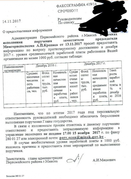 В Минске предприятия получили письма с просьбой обеспечить зарплату попиццот